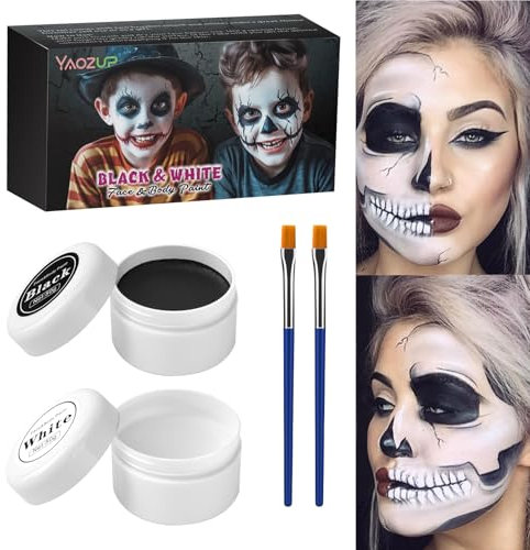 YAOZUP Peinture de Visage pour Halloween, Peinture Visage Corporelle Noir et Blanc, Maquillage Carnaval avec 2 Pinceaux, Professionnelle Visage Peinture pour Halloween Carnaval Cosplay (50g/50g)