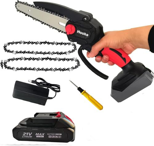 Hooha Mini Kettensäge Mit 2 Batterien Und Ladegerät, 21V 6 Zoll Akku Kettensäge Mit Led Leistungsanzeige,Bürstenloser, Handkettensäge Für Gartenscheren Astschere Holzschneidenz