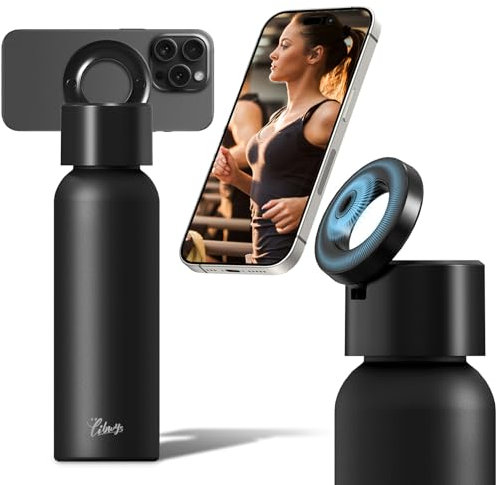 LIBWYS 1000ml Thermosflasche aus Edelstahl mit Magnetischer Ständer Vakuumisolierte Auslaufsichere Thermoskanne, Isolierte Trinkflasche für Sport, Yoga, Fitness, Wandern, Outdoor, Reisen, Schwarz