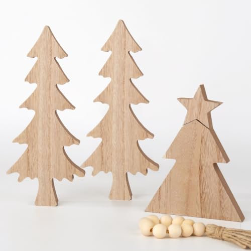 GISELA D 3 alberi di Natale in legno, statuette per interni, decorazione per feste, casa, tavolo, decorazioni fai da te, decorazioni natalizie, tavolo in fattoria