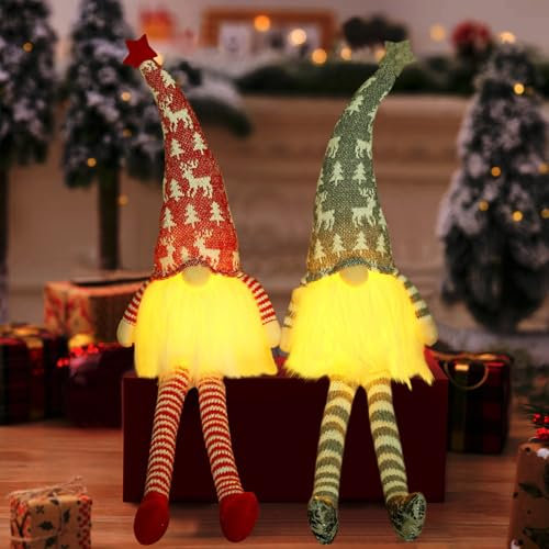 Herbst 2 Stück Weihnachten Deko Wichtel, 45cm Weihnachtswichtel Groß Gesichtslose Weihnachtszwerg mit LED Weihnachten Plüsch Wichtel Figuren Langbeinige Kantenhocker Wichtel für Weihnachtsdeko Innen