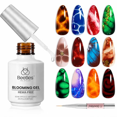 Beetles Blooming Gel 20 ml klares für Nägel Design | Blüteneffekt-Gel für Nail Art für Marmor- Aquarell- Blüten- und Verlaufdesigns mit Farbgelen verwendbar, Soak Off UV/LED