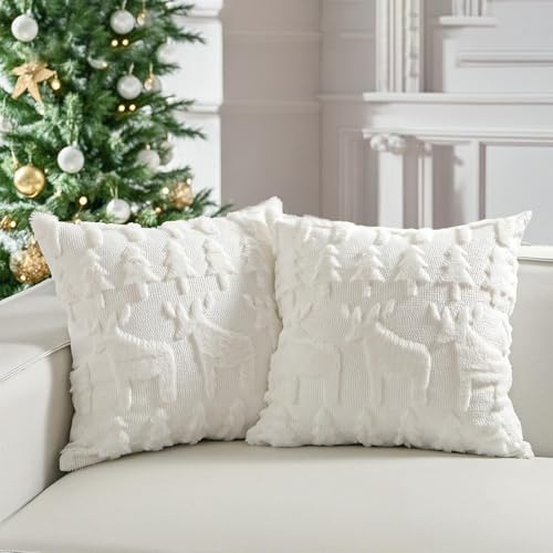Sunshine smile 2er Set Samt Kissenbezüge Weicher,Kissenbezug Weihnachten 50x50,Kissenbezug 50x50 Weihnachten,Samt Weihnachtsbaum Stickerei Kissenbezüge Weicher