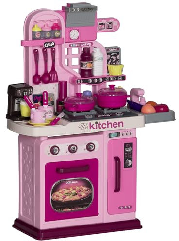 AIYAPLAY Cuisine Enfant Accessoires 33 PCS Jouet d'imitation - dinette Enfant de 3-6 Ans avec lumières et Sons réalistes, Espace de Rangement, Rose