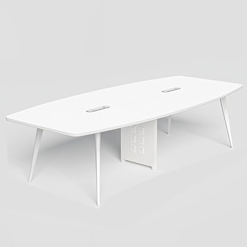 Konferenztisch in Bootsform, 240 cm, für 8 bis 10 Personen, ideal für Seminare und Schulungen, Weiß