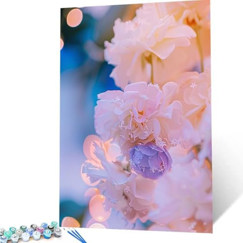Malen Nach Zahlen Erwachsene Blume, DIY Malen Nach Zahlen Rose für Anfänger und Kinder, Bastelset Erwachsene mit Leinwand 3-Pinseln Acrylpigment für Deko Wohnzimmer Geschenk, Ohne Rahmen 70x95cm 4-D