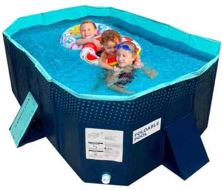 INDUSTEX - Piscina Plegable Foldable Pool, Piscina para niños y Adultos, Piscina para Perros portátil, Piscina Desmontable, bañera para Exterior, Piscina no Inflable (Med Interior: 253x133x50cm)