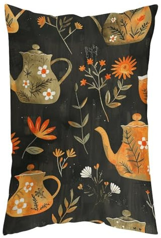with Plants and Teapot Queen Pillow Cases Polyester Microfiber Pillowcase Lightweight Super Soft and Cozy Pillow Case Cooling Pillowcases with Zipper Closure No Pillow Core