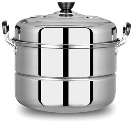 Qukaim Vaporizador de alimentos de 2 niveles, olla de vapor de acero inoxidable, vaporizador de alimentos de 2 niveles con mayor capacidad, eslinga de silicona antiquemaduras, utensilios de cocina