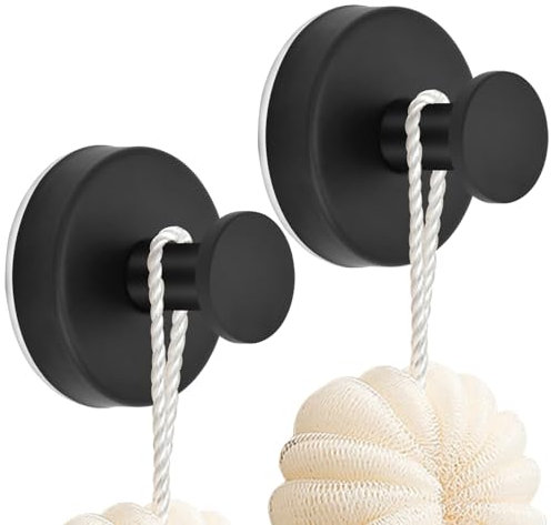 LUOJINYI 2 ganchos negros con ventosa de acero inoxidable con ventosa, ganchos para toallas, ganchos con ventosa, sin agujeros, ganchos para albornoces, ganchos de pared, ganchos autoadhesivos para