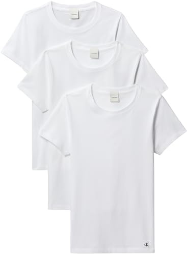 Calvin Klein Women’s 3 Pack Short Sleeve Round Neck Cotton T-Shirts, White (White/White/White), S