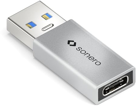 sonero USB-C auf A Adapter USB 3.2 Gen1 3A 15W OTG 10Gbps Aluminium Silber | USB-A auf USB-C Adapter, 15W Schnellladen 3A, 10 Gps Daten, 3.2 Gen1, OTG, für iPhone 15, Samsung Galaxy, Pixel