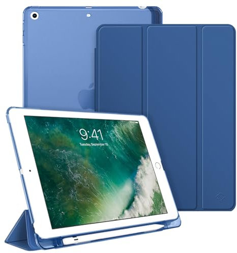 FINTIE Case Compatible with iPad 6th Generation (2018) / iPad 5th Generation (2017) 9.7 inch, Slim Cover with Frosted Back w/Pencil Holder, Support Auto Wake/Sleep, Navy