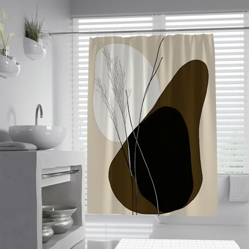 SHUODAOCO Minimalistische abstrakte wasserdichte Duschvorhang-Einlage schwarz und braun weiches Polyester modernes Badezimmerdekor mit natürlichem Motiv mit Haken 120Bx200Lcm