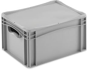 Aufbewahrungsbox mit Deckel | stabile Eurobox in 32 Ausführungen | Behälter für Garten, Haushalt, Lager oder Werkstatt – mit aufliegendem Deckel (Geschlossen - mit Handgriff, 40x30x23,3 cm)