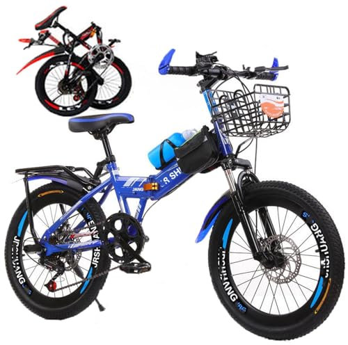 VHVYWY Mountain Bike 18/20/22/24 Zoll, Klappfahrrad mit Körper aus Stahl mit hohem Kohlenstoffgehalt für Erwachsene und Kinder, Klapprad mit Stoßdämpfer Sapphire Blue, 18 Zoll