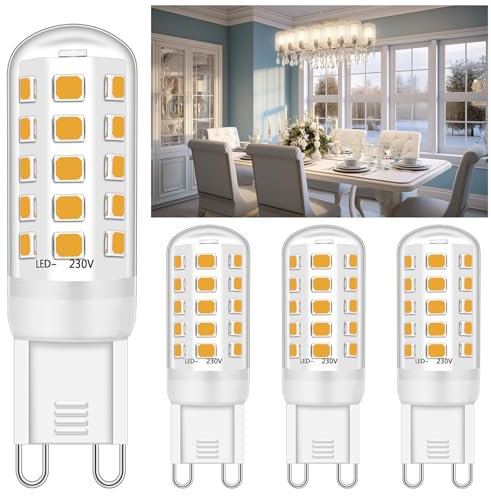 Ugvmn G9 LED Lampe Warmweiß 2700K, LED Leuchtmittel GU9 3W Entspricht Ersetzt 40W Halogenlampe, Glühbirne Lampen 400 Lumen, Kein Flackern, Nicht Dimmbar, Enegiesparende Kleine Birne, 4er Pack