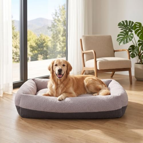 Pawk Hundebett Grosse Hunde, XL Hundebett Waschbar mit Abnehmbarem Bezug, Hundekorb rutschfest Vierseitiges Nackenrolle Kissen Hundesofa, 91x69x20cm