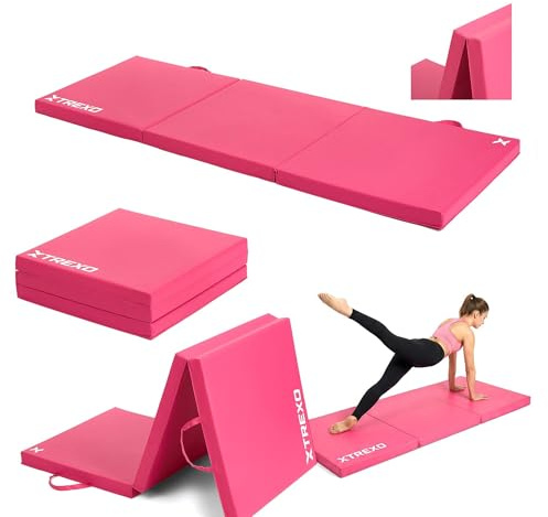 XTREXO Faltbare Turnmatte 180x60x5 cm – Gymnastikmatte aus Kunstleder mit 3 Segmenten – 5 cm dicke Polsterung – für Fitness, Schule & Home Training