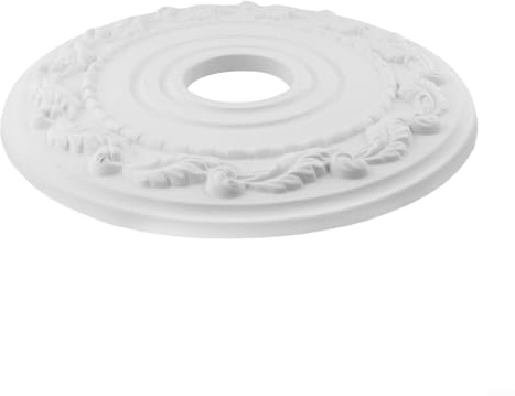Honseadek Ceiling Rose Round PU Ceiling Medallion 16 Inch White Decorative Cover for Light Fixture and Fan, Retro Style, 4 Inch Center Opening