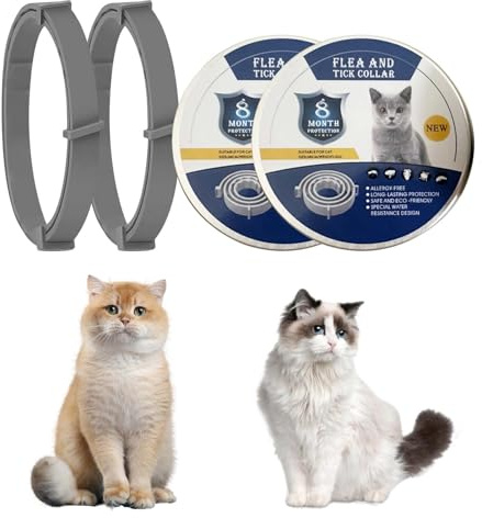 2 Pack Cat Flea Collars, Waterproof Washable Natural Essential Oils Collar | TPR Material, Length 39 cm, Long-Lasting Up to 16 Months, Adjustable Comfortable Fit for All Cats