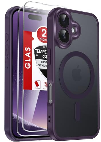 LeYi Cover Magnetica per iPhone 16 con 2 Pezzi Vetro Temperato(Viola)