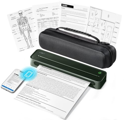 ETIKEZ D90E Stampante Termica A4 Portatile Bluetooth, senza inchiostro per etichette e documenti, compatibile iOS/Android/Windows/Mac, custodia + 10 fogli- Ciano scuro