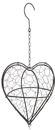 Yardenfun Vogelnistmaterialhalter, dekorativer Hängekäfig aus Eisen in Herzform für den Balkon, Gestell für Vogelnistzubehör, wiederverwendbarer Spender für Finken und Spatzen