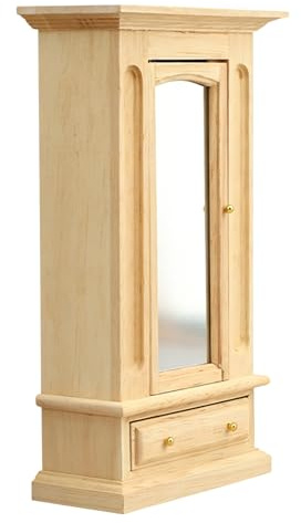 Generisch Puppenschrank, Puppenhaus Kleiderschrank, Holz Puppenhausmöbel Mini Kleiderschrank Mit Spiegel, 1:12 Zubehör Für Puppen Schlafzimmer