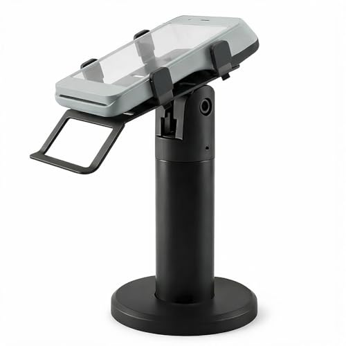Techsuit POS Ständer für Zahlungsterminal, 270 Grad Horizontale Drehung, 30 Grad Neigung, 3M Klebstoff, Verstellbare Breite, Stabiler Halt, Universal, Schwarz