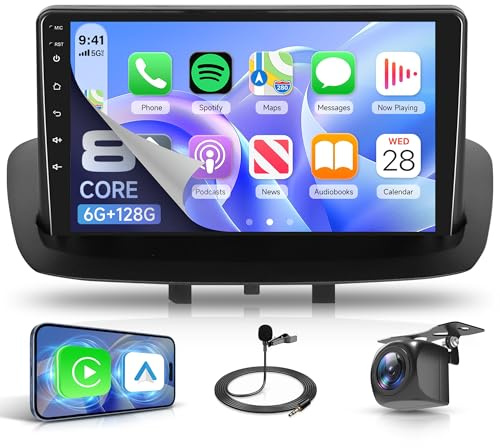 Rimoody 8 Core 6G+128G 9 Autoradio Android für Renault Megane 3 2009-2014 Carplay Wireless Android Auto 360°-Panoramablick GPS Mirror Link Bluetooth FM/RDS/EQ Lenkradsteuerung Rückfahrkamera