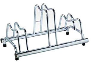 ANDRYS 3-fach geerdeter Fahrradträger aus kaltverzinktem Stahl, silberfarben mit schwarzen PVC-Kappen. Bike Rank System hoch und niedrig, um zu vermeiden, dass sich die Lenker verkeilen.