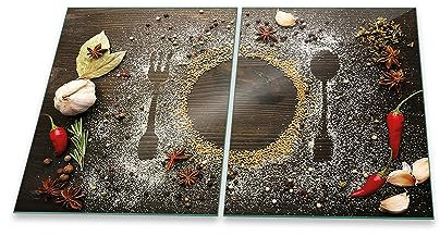 Herdabdeckplatte Abdeckung Ceranfeld Abdeckplatte Schneidebrett 2-Teilig 80x52 Gewürze Braun Spritzschutz Glasplatte Ceranfeldabdeckung Schutz Herdschutz Sicherheitsglas Glasschneidebrett 2x40x52