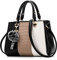 NICOLE & DORIS Damen Handtasche Umhängetasche Henkeltasche Kuriertasche Elegant Damen Handtaschen mit Kaninchen Pelz Kugel Plüsch Schlüsselring Schwarz 1