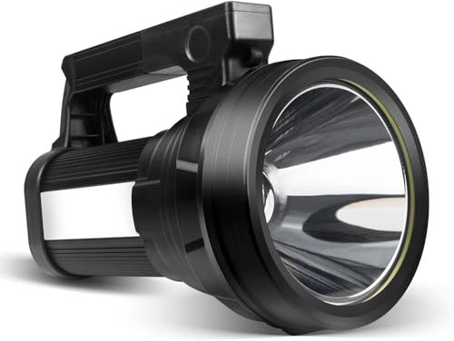 ERAY Rechargeable Torches LED Super Bright, 10800mAh Portable Spotlight Searchlight with Side Floodlight/USB Output/Shoulder Strap, Waterproof Flashlight Lantern for Camping Hiking Emergency