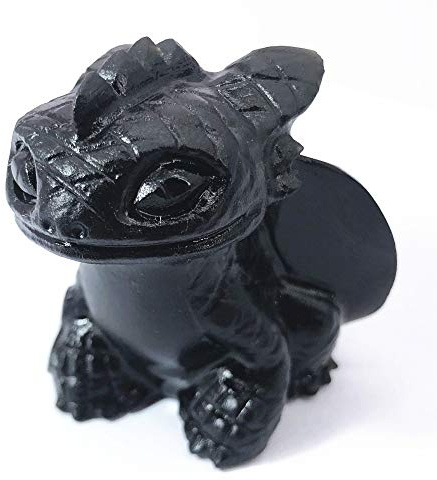 Anlingem Heilkristall Stein Mensch Reiki Totenkopf Figur Statue Skulpturen Fliegendrache Totenkopf Kristall Halloween (Obsidian) AL-OBTS