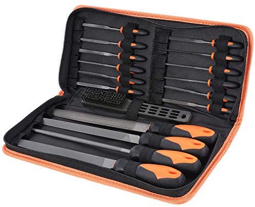 WiMas 17-in-one Workshop File, Diamond File Metal File Set, 4PCS Flat, Half-Round, Round, Triangle Files, 12PCS Needle Files and Cleaning Brush for Woodwork Metal DIY Craftwork