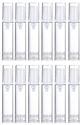 Wresty 12 Pcs Reusable Plastic Airless Vacuum Lotion Bottles, 10ml, Transparent, Travel Cosmetic Container, Lightweight, Perfect for Refilling Foundation, Lotion, Creams