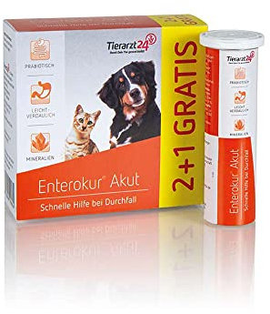 Tierarzt24 ENTEROKUR AKUT ist die schnelle Hilfe bei Durchfall - Für Hunde & Katzen. Mit Elektrolyten, Bentonit und Präbiotika - 36 Kautabletten