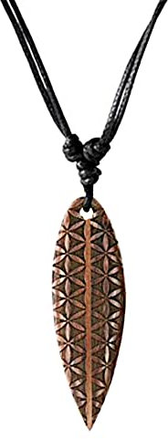 CHICNET Surferkette Holz Halskette Gravur Baumwolle verstellbar Dunkelbraun braun Surfbrett Damen Herren Holzkette Wellen Palme Stern Hibiskus Blume des Lebens Mandala Spirale Blume des Lebens