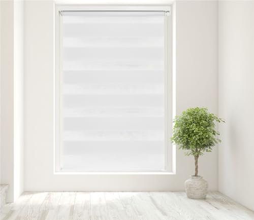 Caecus White Day and Night Zebra Roller Blind Dual Layer Fabric Aluminium Rail Easy Fit Home Office Bedroom Kids Room Easy Fit 120cm Width x 160cm Drop