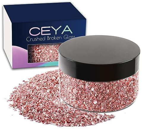 Ceya 5.3oz/ 150g Crushed Irregular Glass Rose Gold Metallic Crystal Chips Broken Glass Glitter 2-4mm Craft Glitter for Nail Arts Epoxy Resin Coasters Ornament Painting Geode Phone Case Jewelry Making