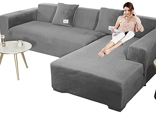 Elastische sofabezug ecksofa couchbezug l form für Hunde Haustiere,dickere sofa überzug 3 sitzer für Wohnzimmer,Sofabezug L Form beige Chaiselongue-Möbelschutz, Loveseat-Bezüge (2 Stück, schwarz