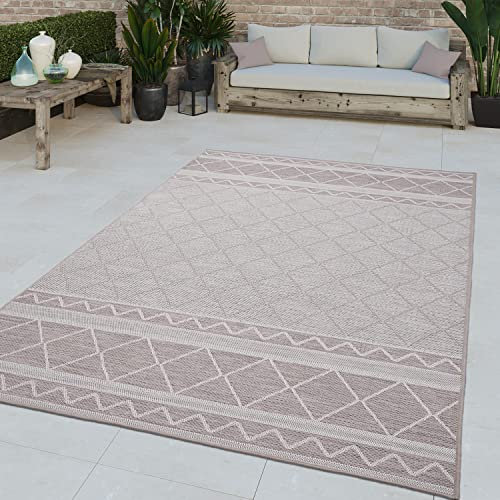 TT Home In-& Outdoor Teppich Wetterfest Balkon Küche Wohnzimmer Boho Rauten Design, Farbe: Beige 4, Größe:200 cm Rund