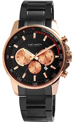 Just Watch Exclusive Charlie Herren-Uhr JW114 Chronograph Edelstahl Analog Quarz JW20074 (schwarz roségoldfarbig)