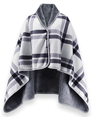 Poncho Châle Femme Écharpe Cape Épaissie Elégant Chaud Hiver Foulard Chaud Ouverture Plaid Imprimé Pull Manteau Poncho Tartan Style avec Boutons Couverture à Carreaux Cadeau de Noël pour Femme (B)
