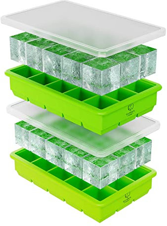 Oliver's Kitchen ® Ice Cube Tray Set with Stackable Lids - Super Easy to Remove Ice - Keep Gin, Whisky & Drinks Ice Cool for Longer - Large Ice Cube Moulds, Less Dilution