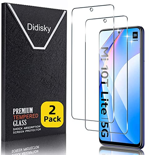Didisky 2-Unidades Cristal Templado Protector de Pantalla para Xiaomi Mi 10T Lite 5G 6.67'' (No para Mi 10T / Pro), Antihuellas, Sin Burbujas, Fácil de Limpiar, 9H Dureza