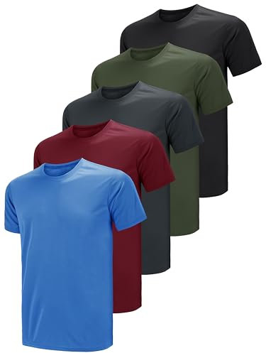 Teesmen T Shirt Herren Sport Männer Kurzarm Basic Atmungsaktive 5er Pack 5 Rundhals Einfarbige Polyester Unifarben Gym Tennis Fitness Mesh Activewear (Multipack 3, XXL)