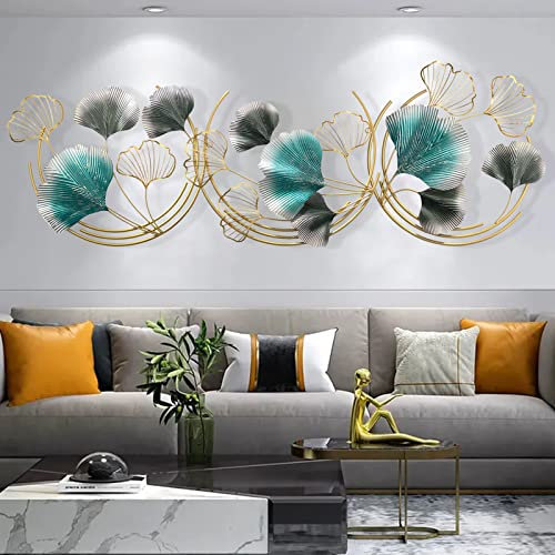 Decorazioni Parete Metallo Decorazioni Parete Soggiorno 150×50cm Decorazione Parete Metallo 3D Lusso Moderno Foglia di Ginkgo Scultura da Parete per Camera da Letto Ufficio